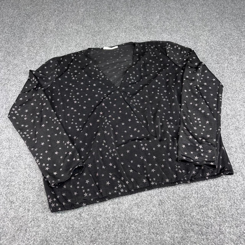MNG casual wear black long sleeve v-neck light weight wrap blouse size s